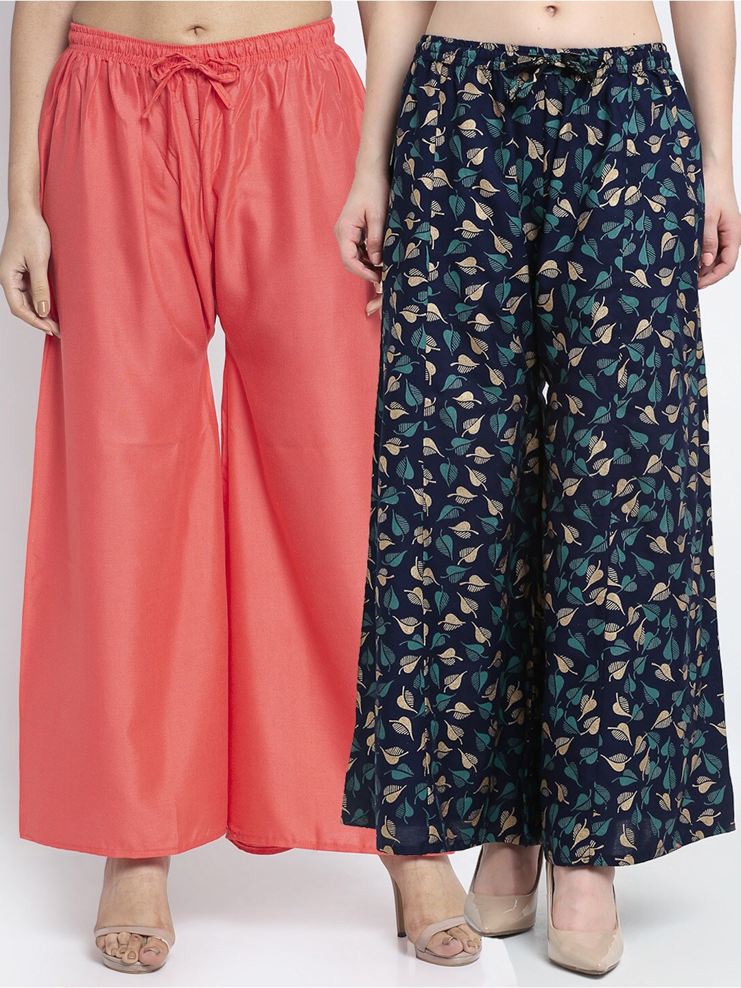 

GRACIT Women Set of 2 Orange & Navy Blue Printed Rayon Palazzo