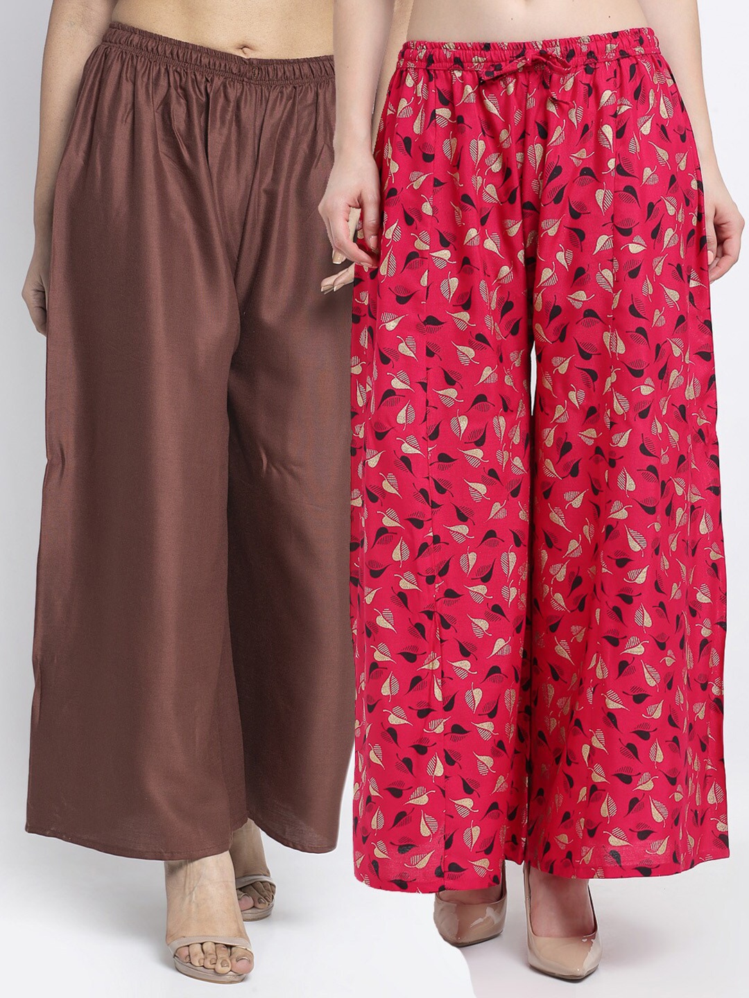 

GRACIT Women Pack of 2 Printed Knitted Ethnic Palazzos, Brown