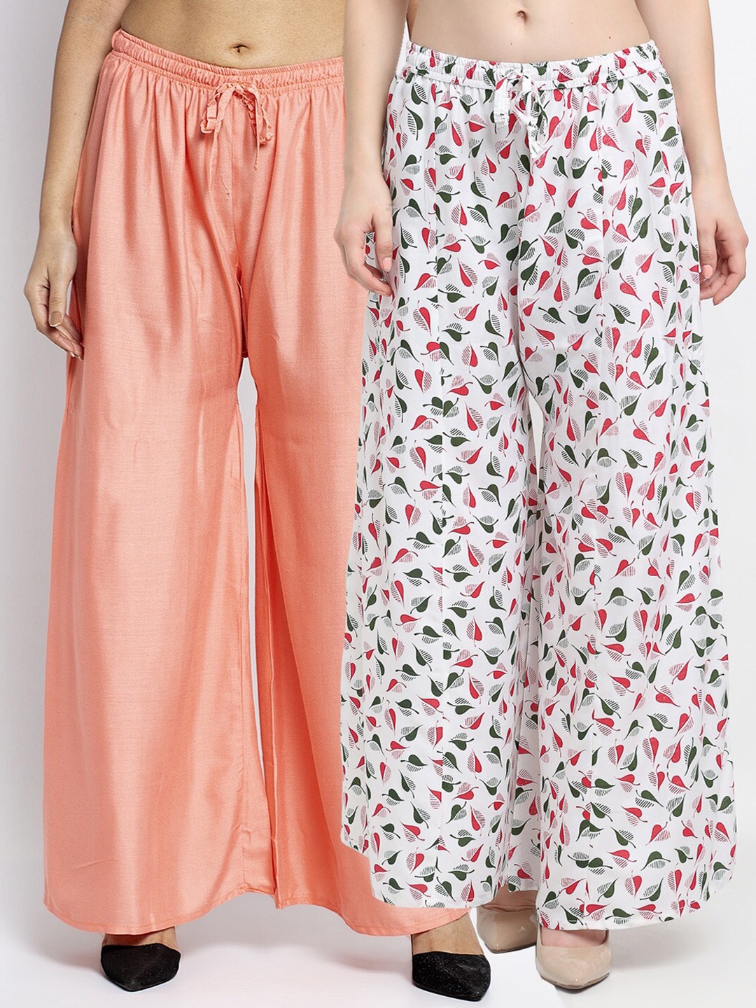 

GRACIT Women Pack Of 2 Peach-Coloured & White Printed Flared Ethnic Palazzos