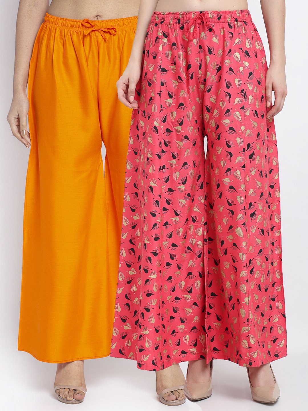 

GRACIT Women Pack of 2 Orange & Pink Leaves Printed Ethnic Palazzos
