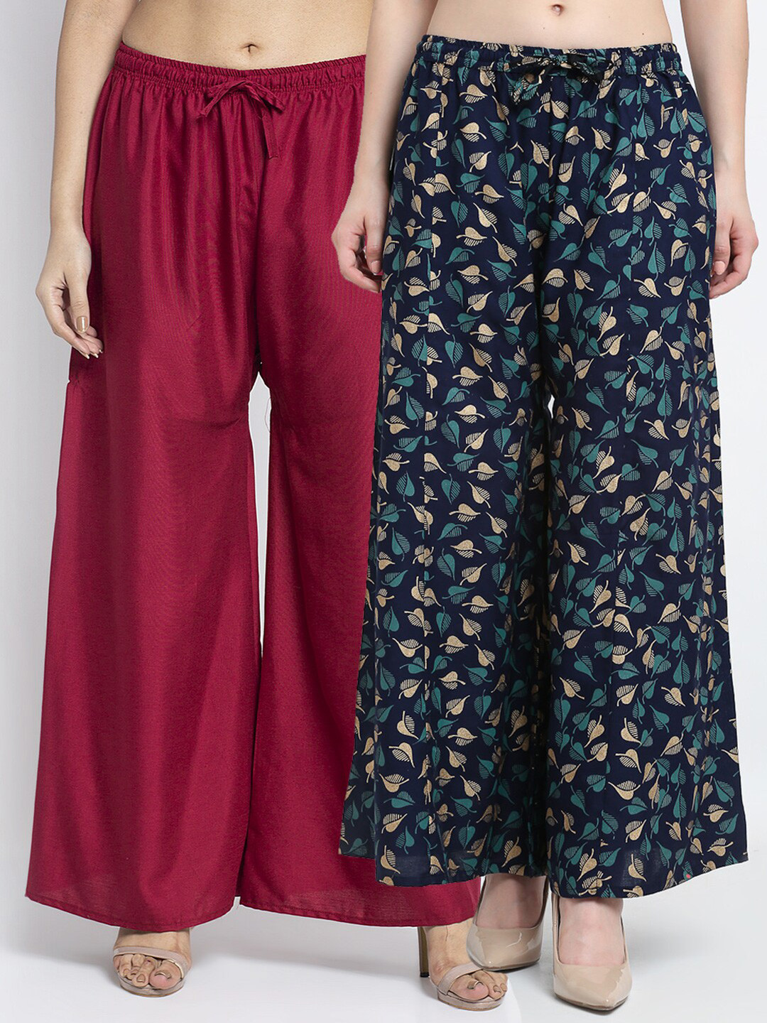 

GRACIT Women Pack of 2 Maroon & Navy Blue Printed Palazzos