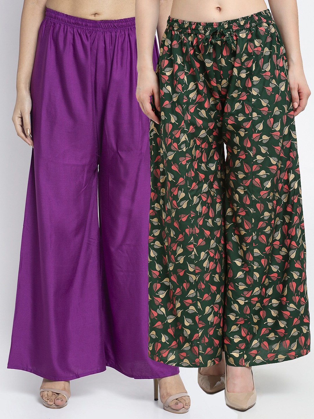

GRACIT Women Purple & Green Set Of 2 Wide Leg Knitted Palazzos