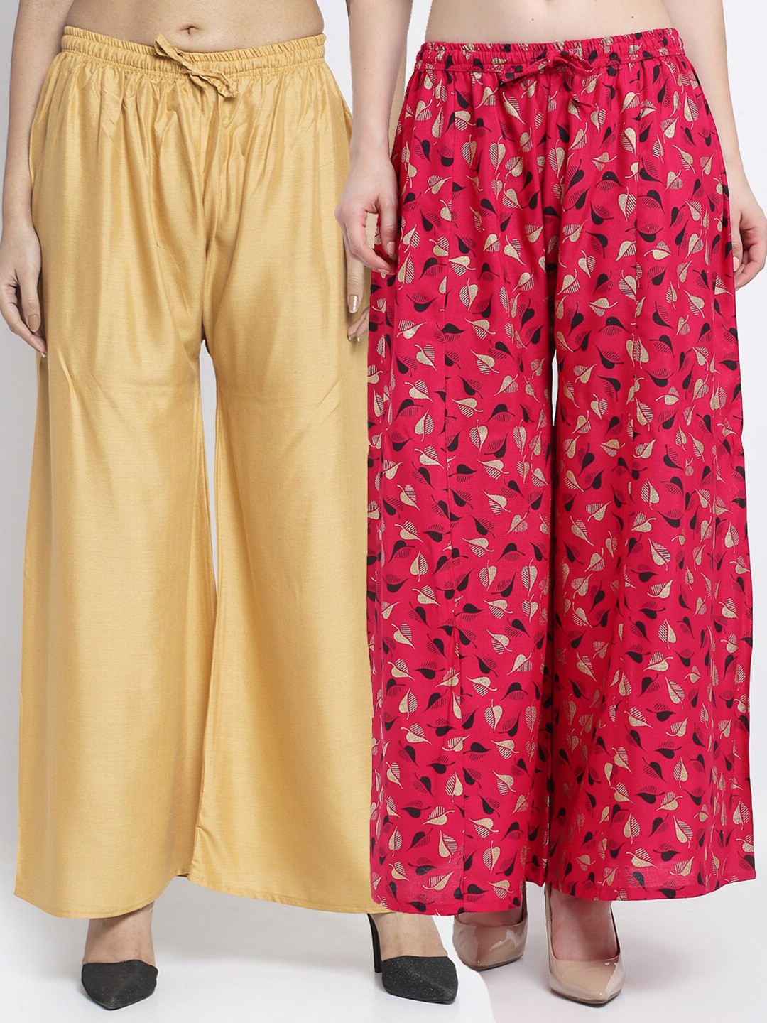 

GRACIT Set-2 Women Beige & Pink Floral Printed Knitted Ethnic Palazzos