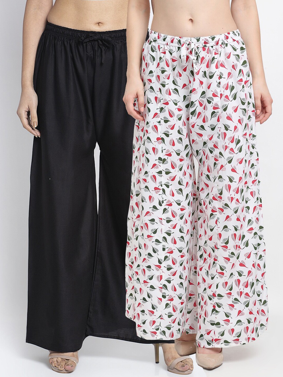 

GRACIT Women Pack Of 2 Black & White Floral Printed Knitted Ethnic Palazzos