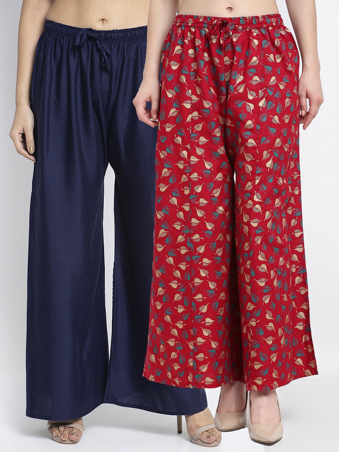 

GRACIT Women Pack of 2 Navy Blue & Red Floral Printed Flared Palazzos