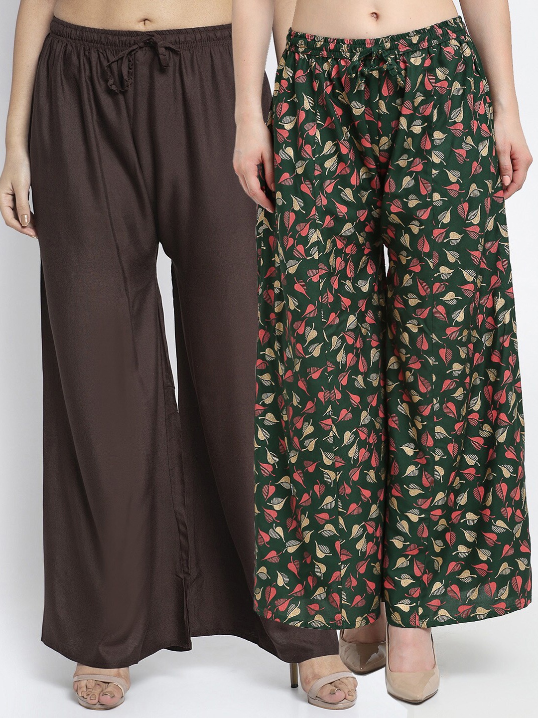 

GRACIT Women Pack Of 2 Brown & Gree Flared Knitted Ethnic Palazzos