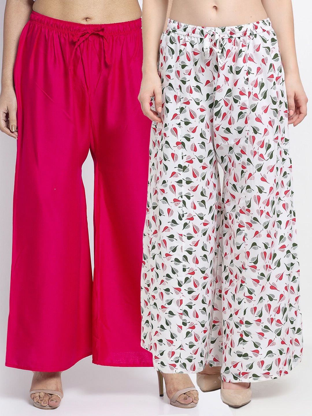 

GRACIT Women Pack Of 2 Pink & White Printed Flared Palazzos
