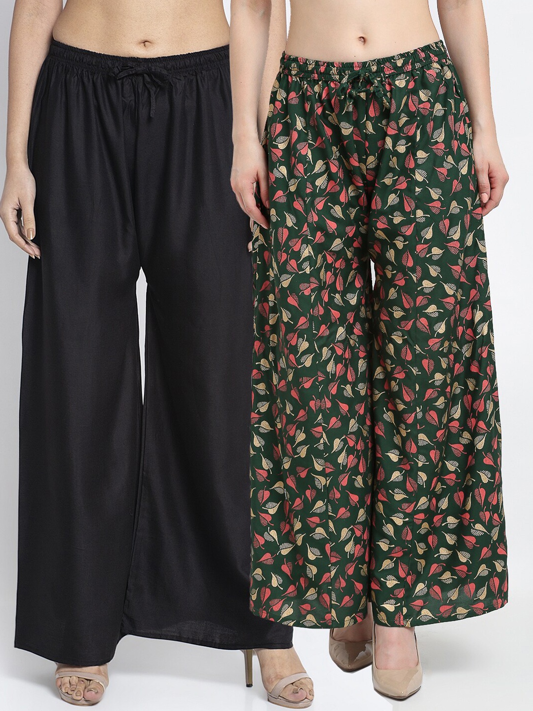 

GRACIT Women Green & Black Pack of 2 Flared Knitted Ethnic Palazzos