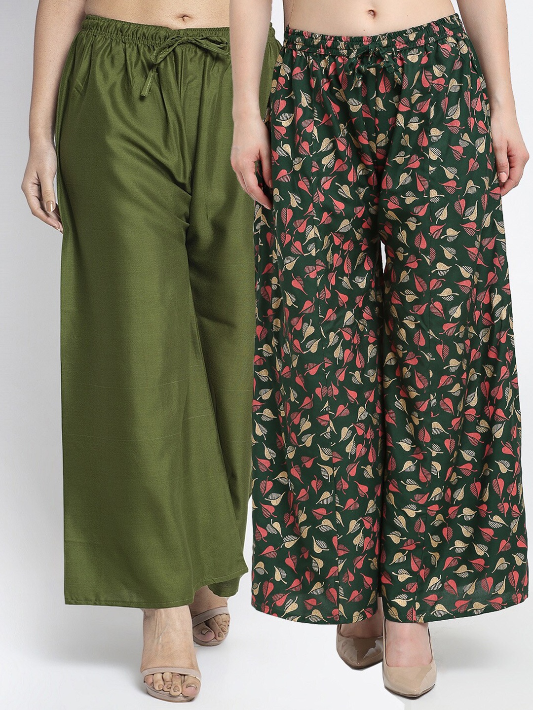 

GRACIT Women Set of 2 Green & Black Printed Rayon Palazzos