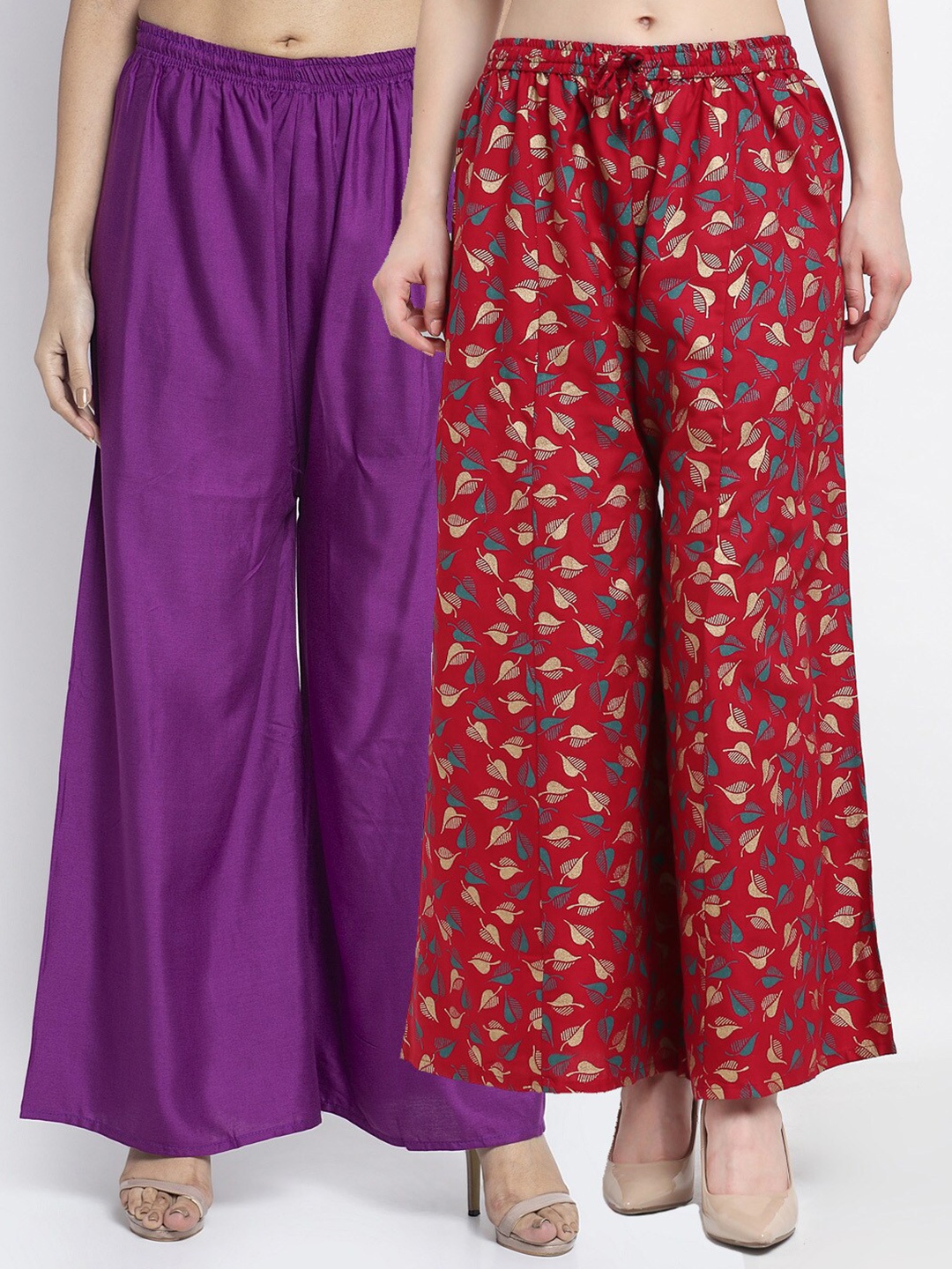 

GRACIT Women Purple & Red Set Of 2 Printed Knitted Palazzos