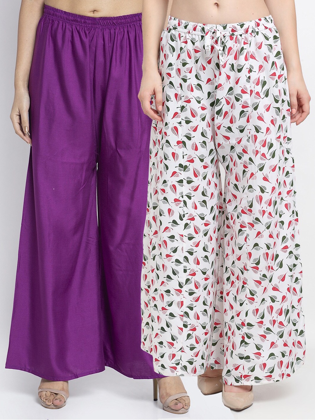 

GRACIT Women Pack of 2 Printed Knitted Ethnic Palazzos, Purple
