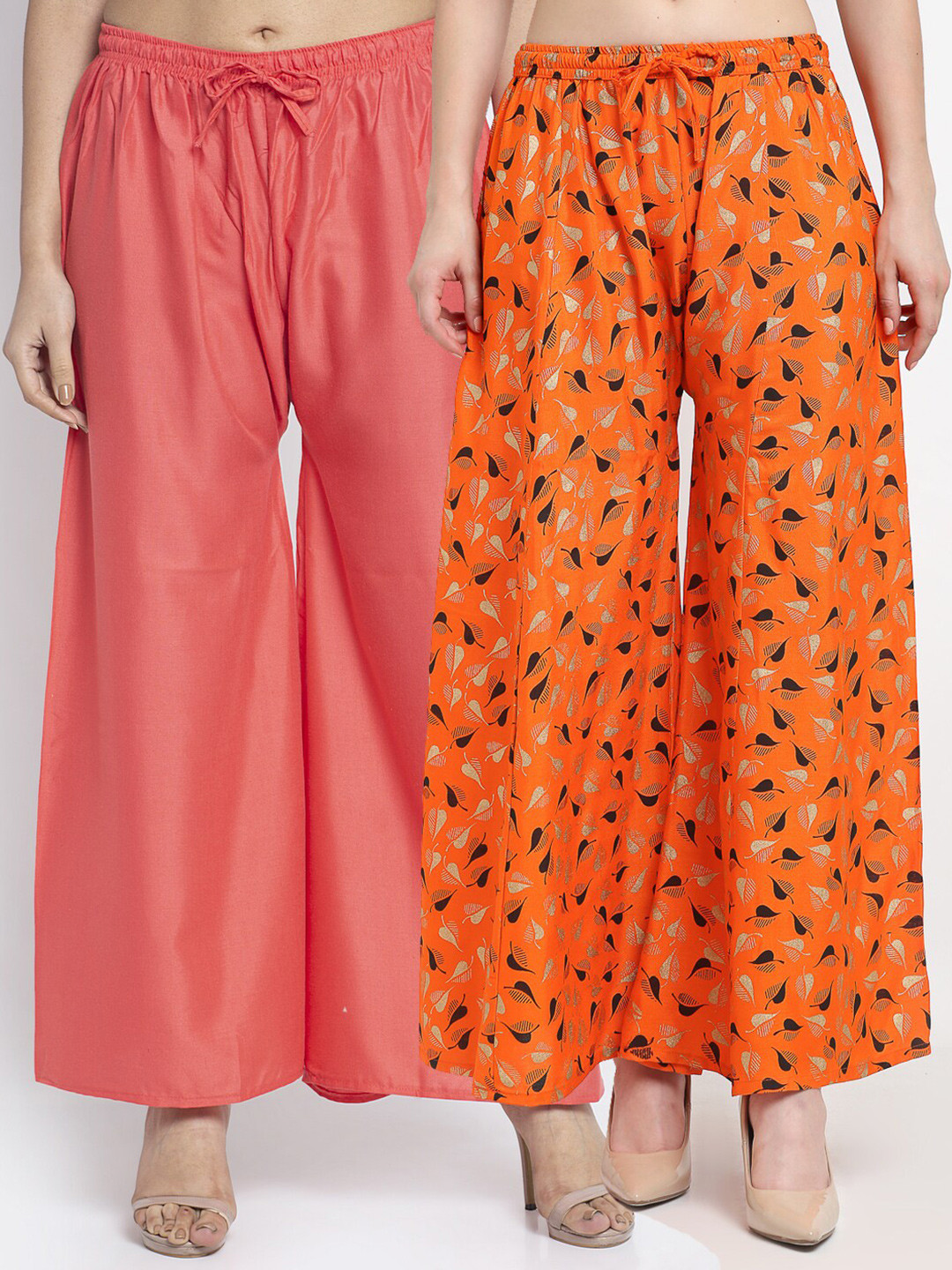 

GRACIT Women Orange & Pink Set Of 2 Wide Leg Palazzos