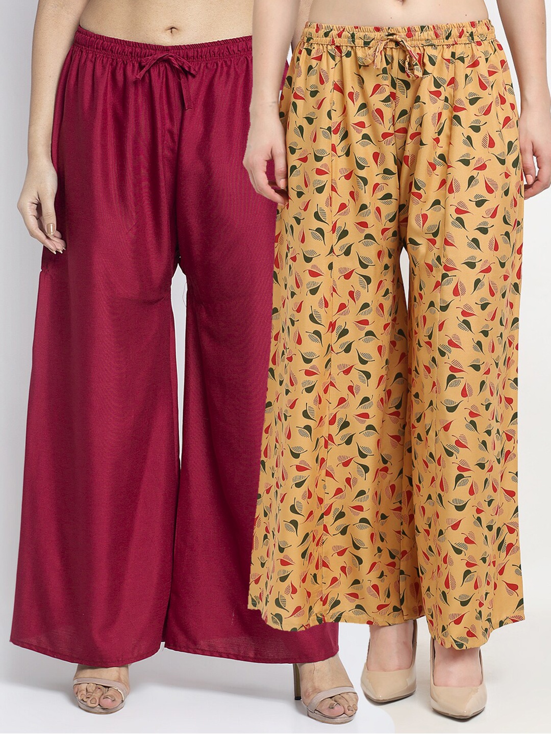 

GRACIT Women Set of 2 Printed Rayon Palazzos, Maroon