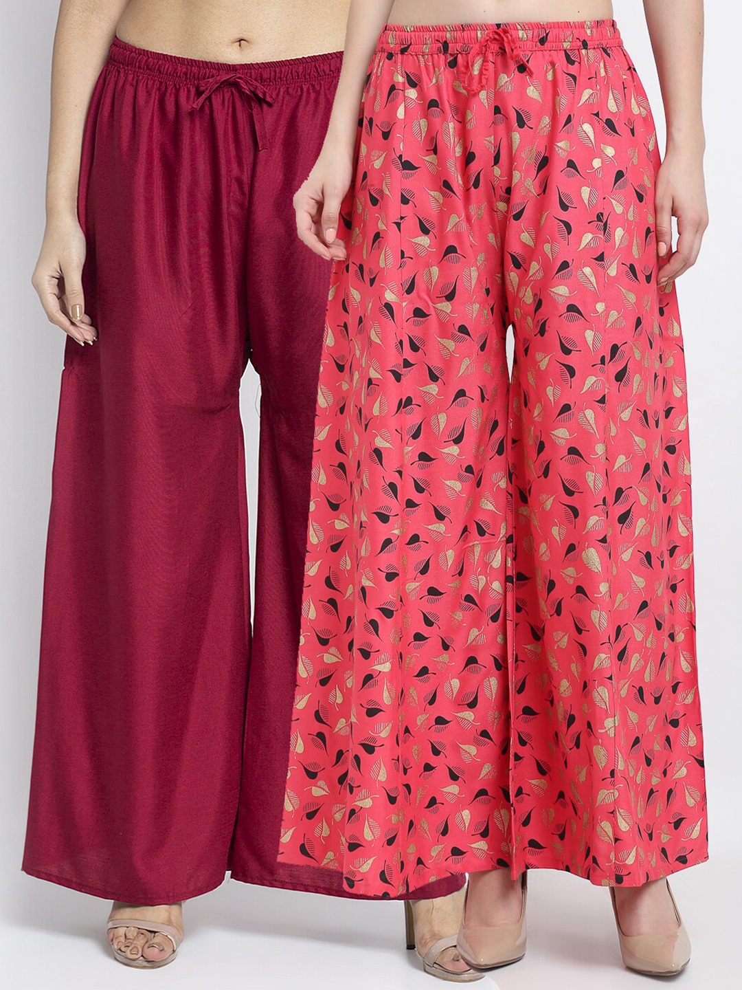 

GRACIT Women Pack Of 2 Maroon & Pink Printed Flared Knitted Ethnic Palazzos