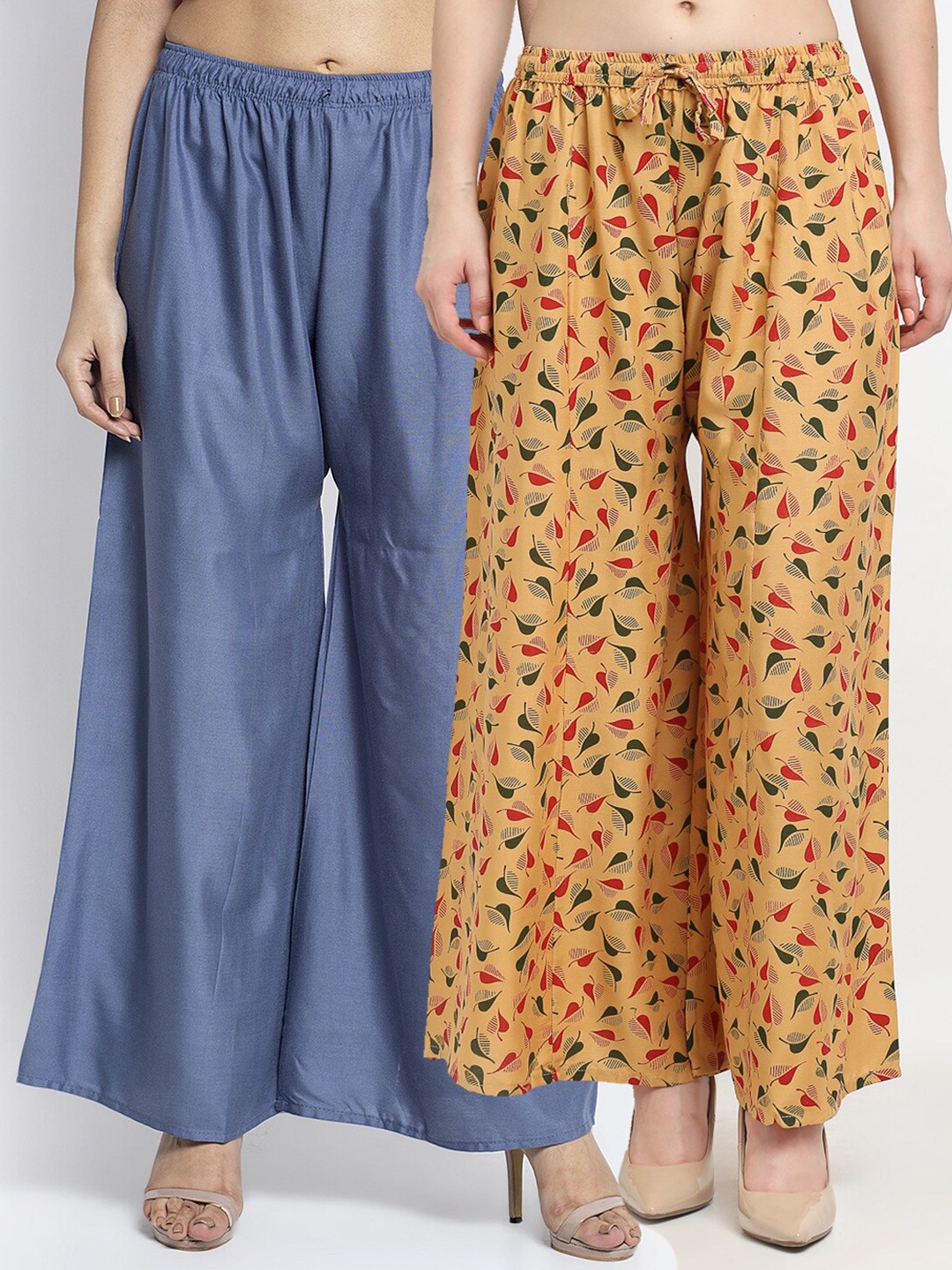 

GRACIT Women Grey & Beige Set Of 2 Wide Leg Knitted Palazzos