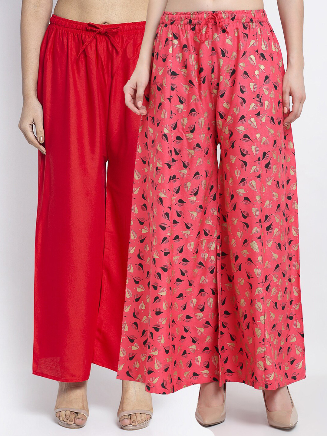 

GRACIT Women Pack of 2 Printed Knitted Palazzos, Red