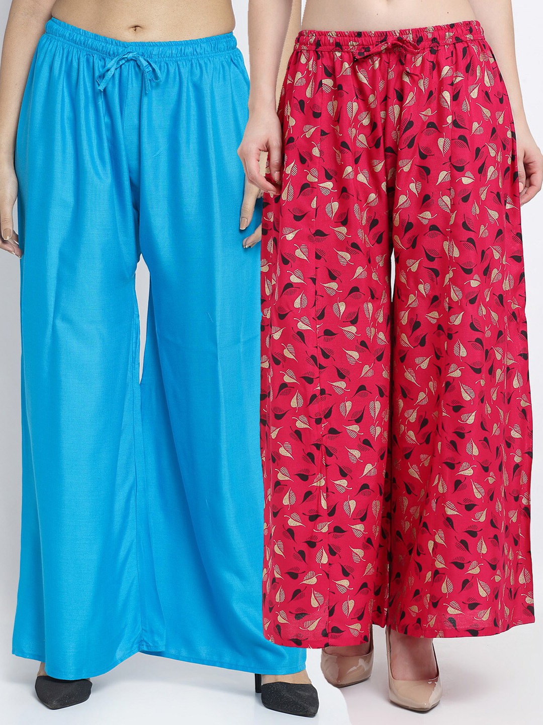 

GRACIT Pack-2 Women Blue & Pink Floral Printed Knitted Ethnic Palazzos