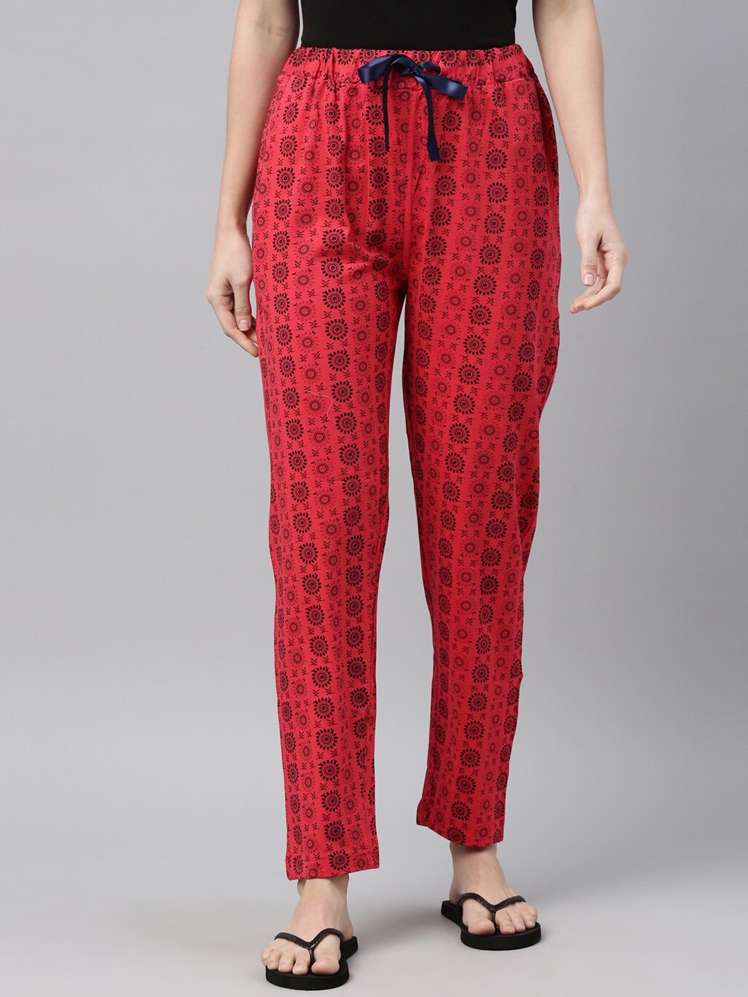 

Enviously Young Women Pink & Black Printed Pure Cotton Lounge Pants