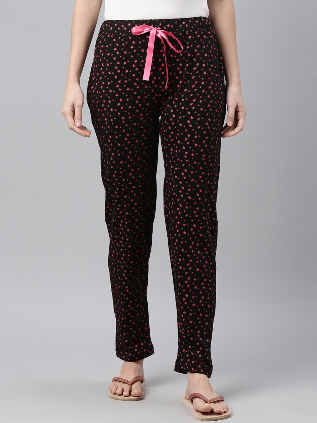 

Enviously Young Women Black & Pink Printed Pure Cotton Lounge Pants