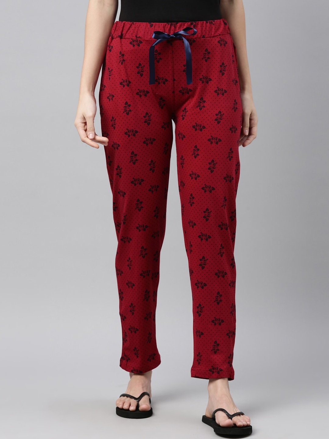 

Enviously Young Women Red & Black Printed Pure Cotton Lounge Pants