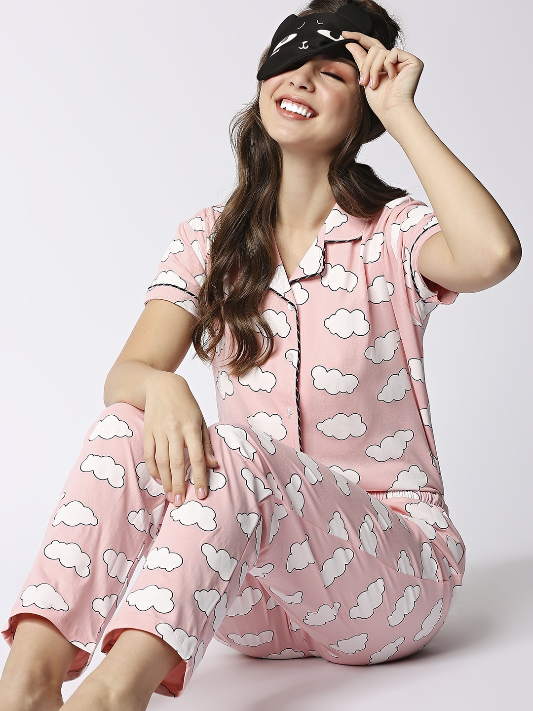 

I like me Women Peach Conversational Printed Night Suits