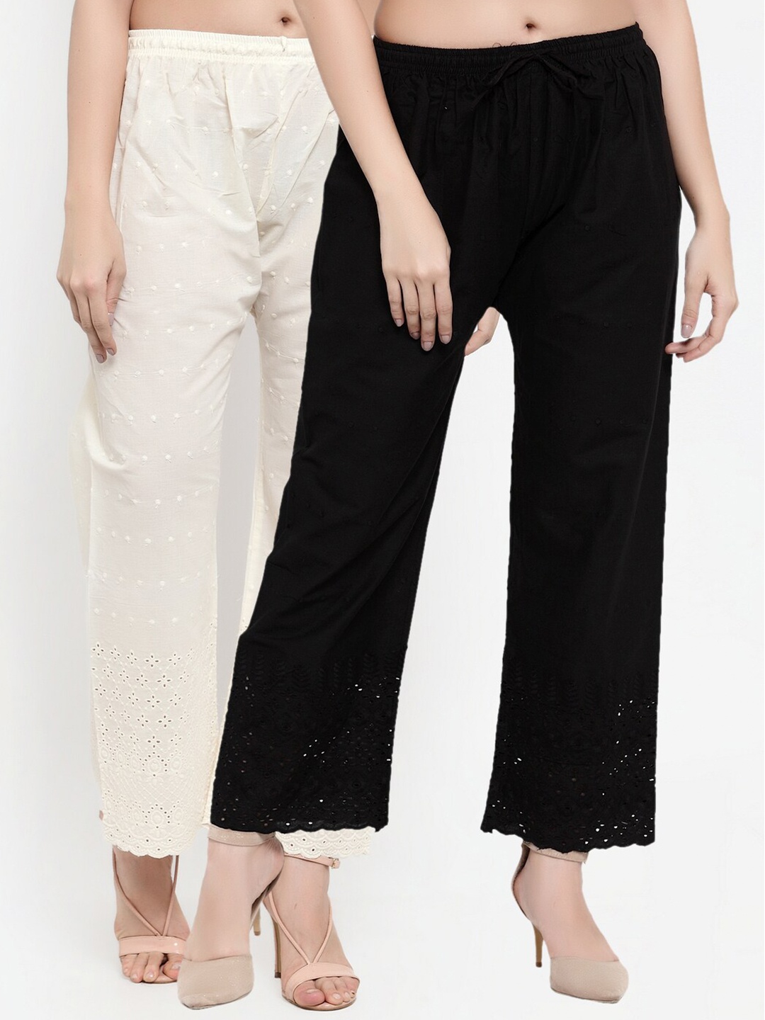 

Miaz Lifestyle Women Pack Of 2 Black & Off White Flared Palazzos