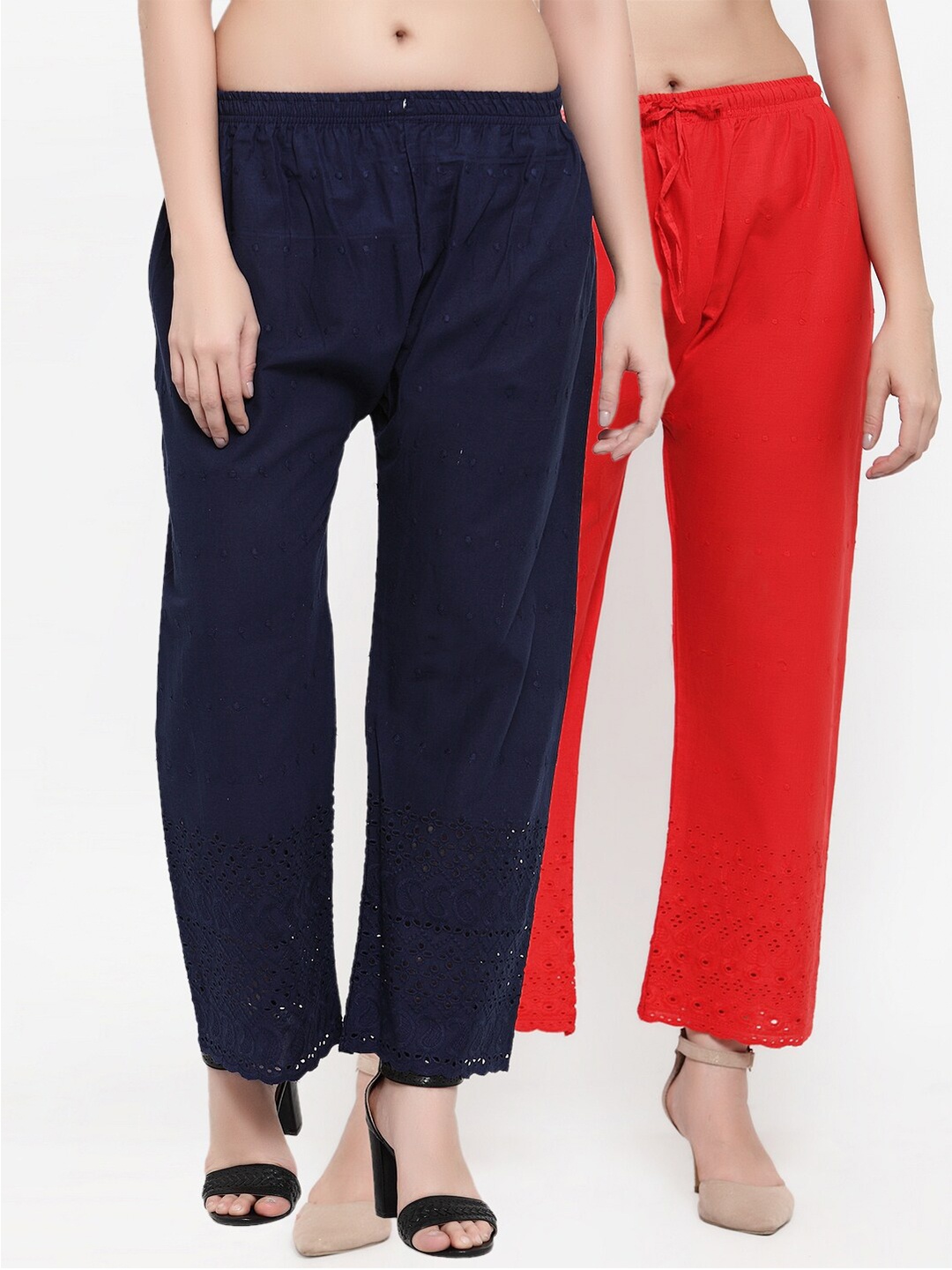 

Miaz Lifestyle Women Pack Of 2 Flared Palazzos, Orange