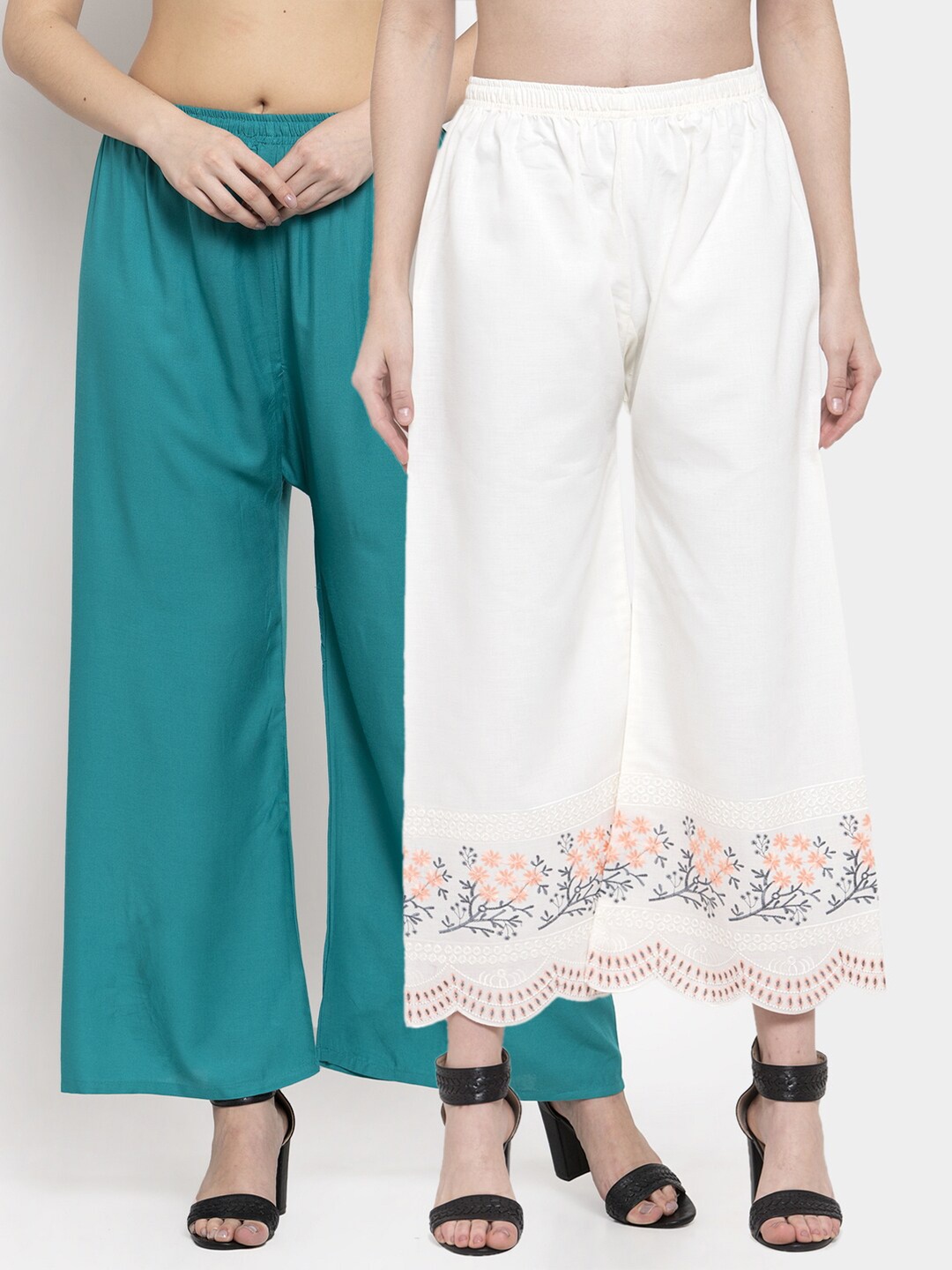 

Miaz Lifestyle Women Pack of 2 Wide Leg Palazzos, Turquoise blue