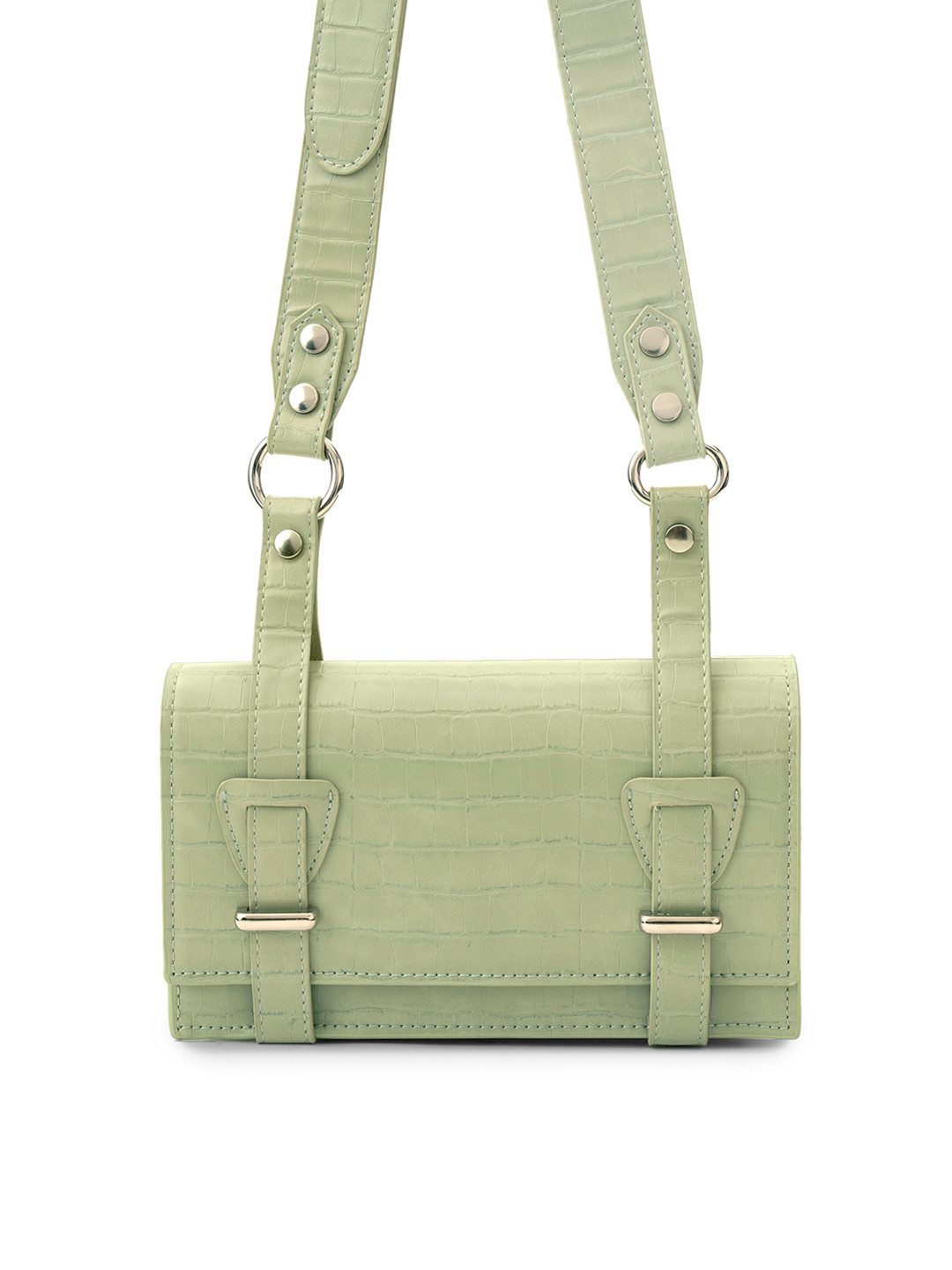 

MIRAGGIO Women Mint Green Croc Textured Structured Sling Bag