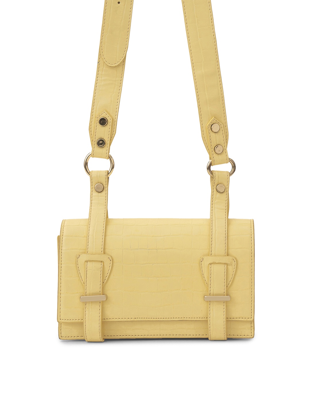 

MIRAGGIO Women Mustard Yellow Croc Textured Structured Sling Bag