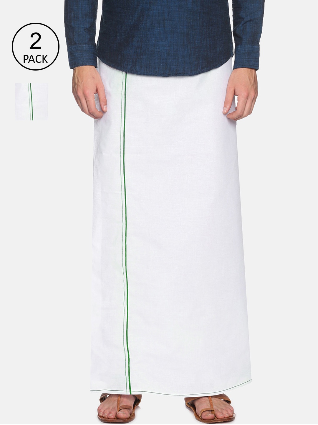 

Chennis Men Pack Of 2 Solid Pure Cotton Dhotis, White