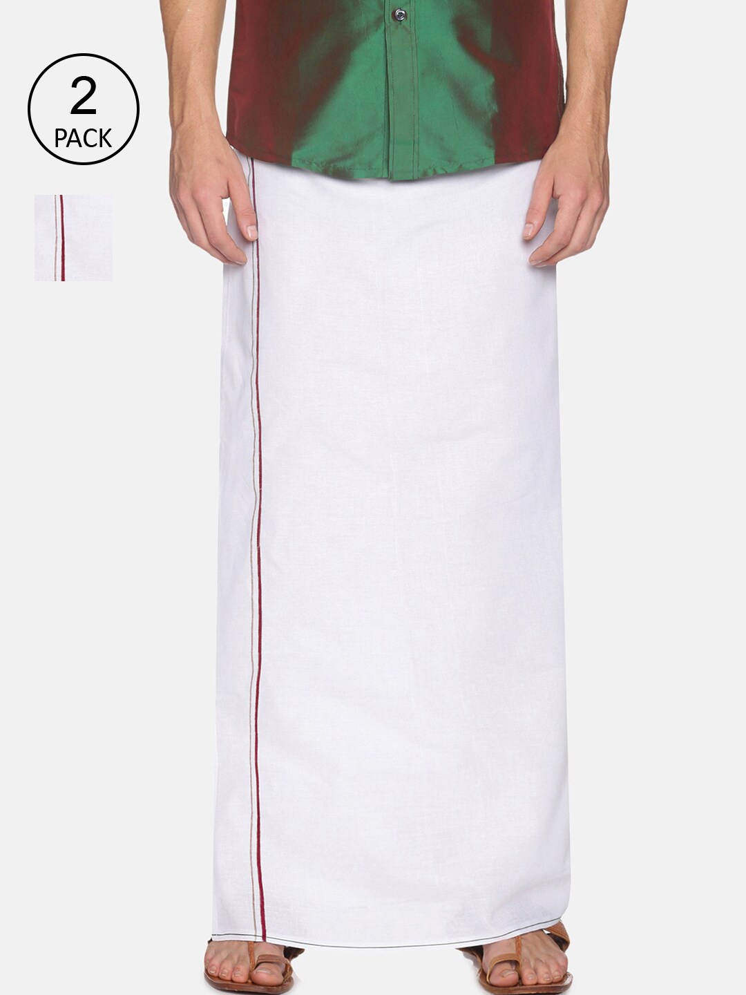 

Chennis Men Pack Of 2 White Solid Pure Cotton Dhotis