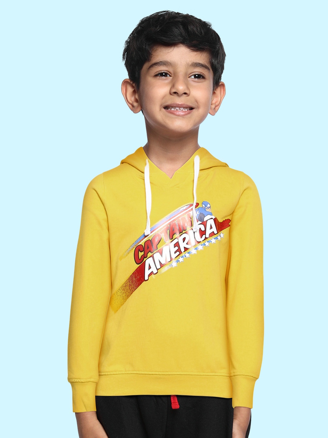 

Marvel by Miss and Chief Boys Yellow Printed Hooded Pure Cotton Sweatshirt