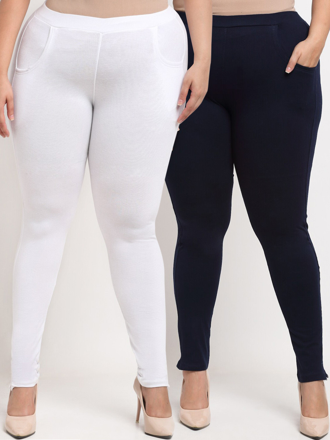 

TAG 7 PLUS Women Set of 2 Plus Size Leggings, White