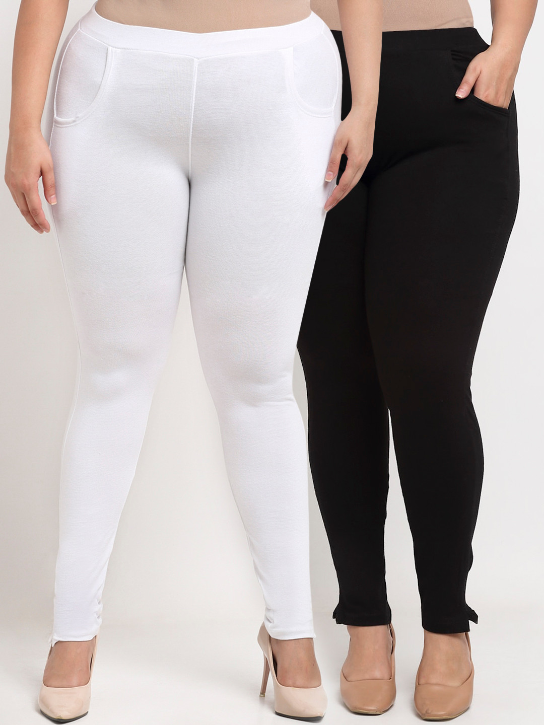 

TAG 7 PLUS Women White & Black Set of 2 Plus Size Leggings