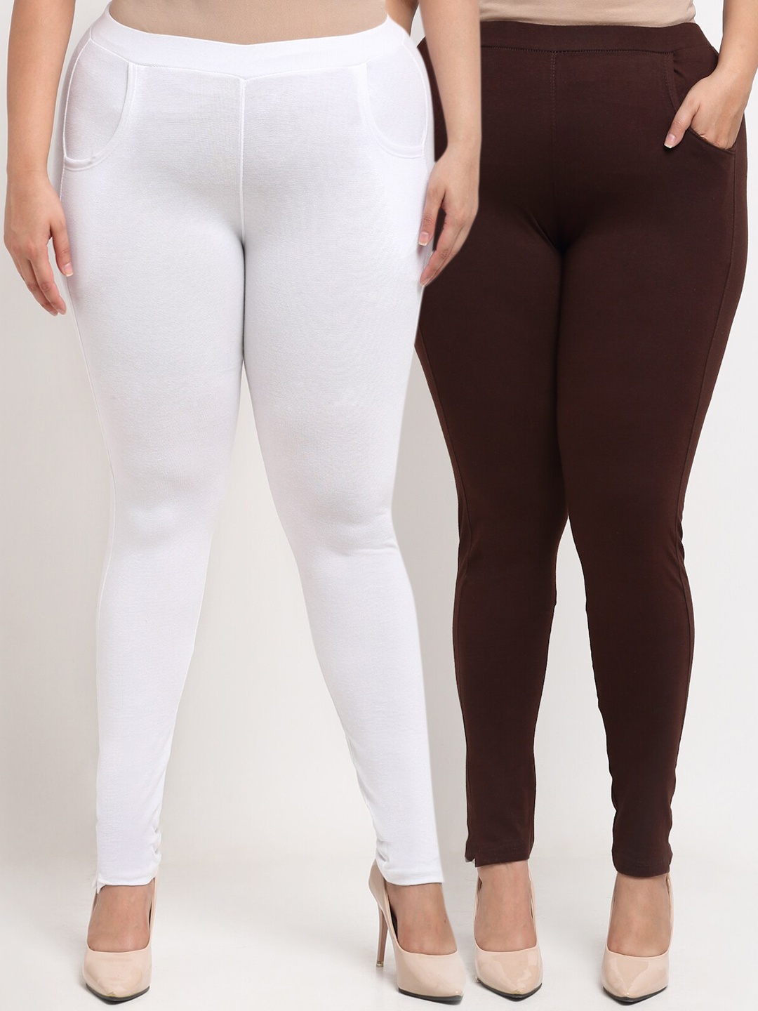

TAG 7 PLUS White & Brown Set of 2 Plus Size Leggings