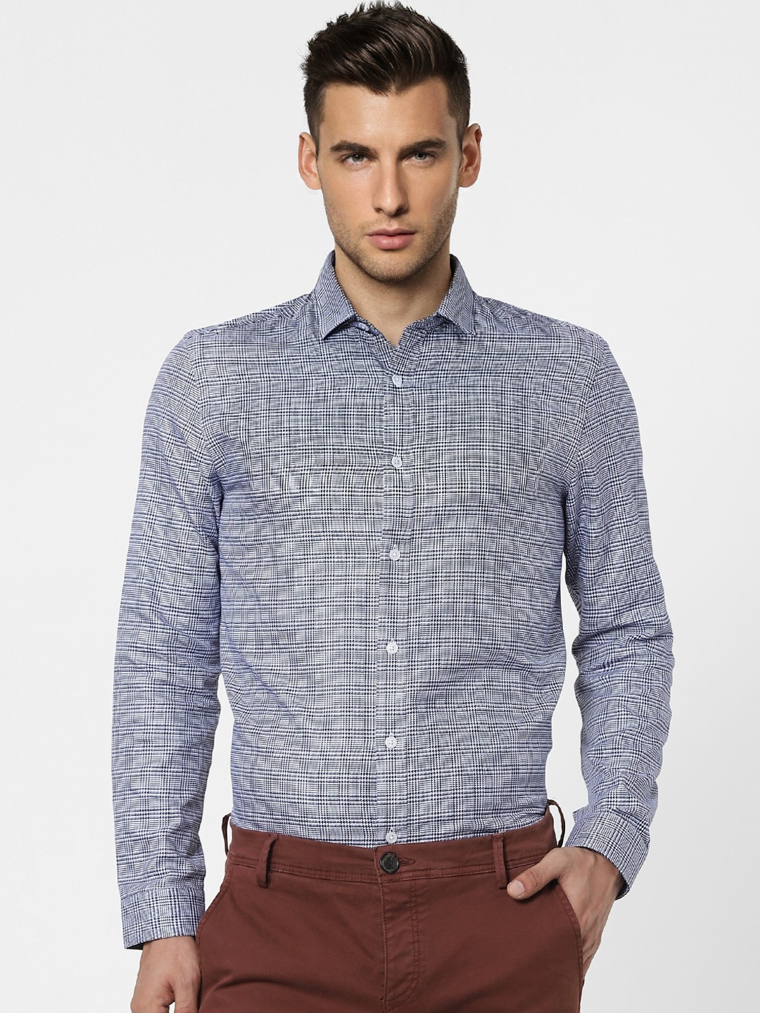 

Jack & Jones Men Blue Slim Fit Micro Checks Opaque Casual Shirt