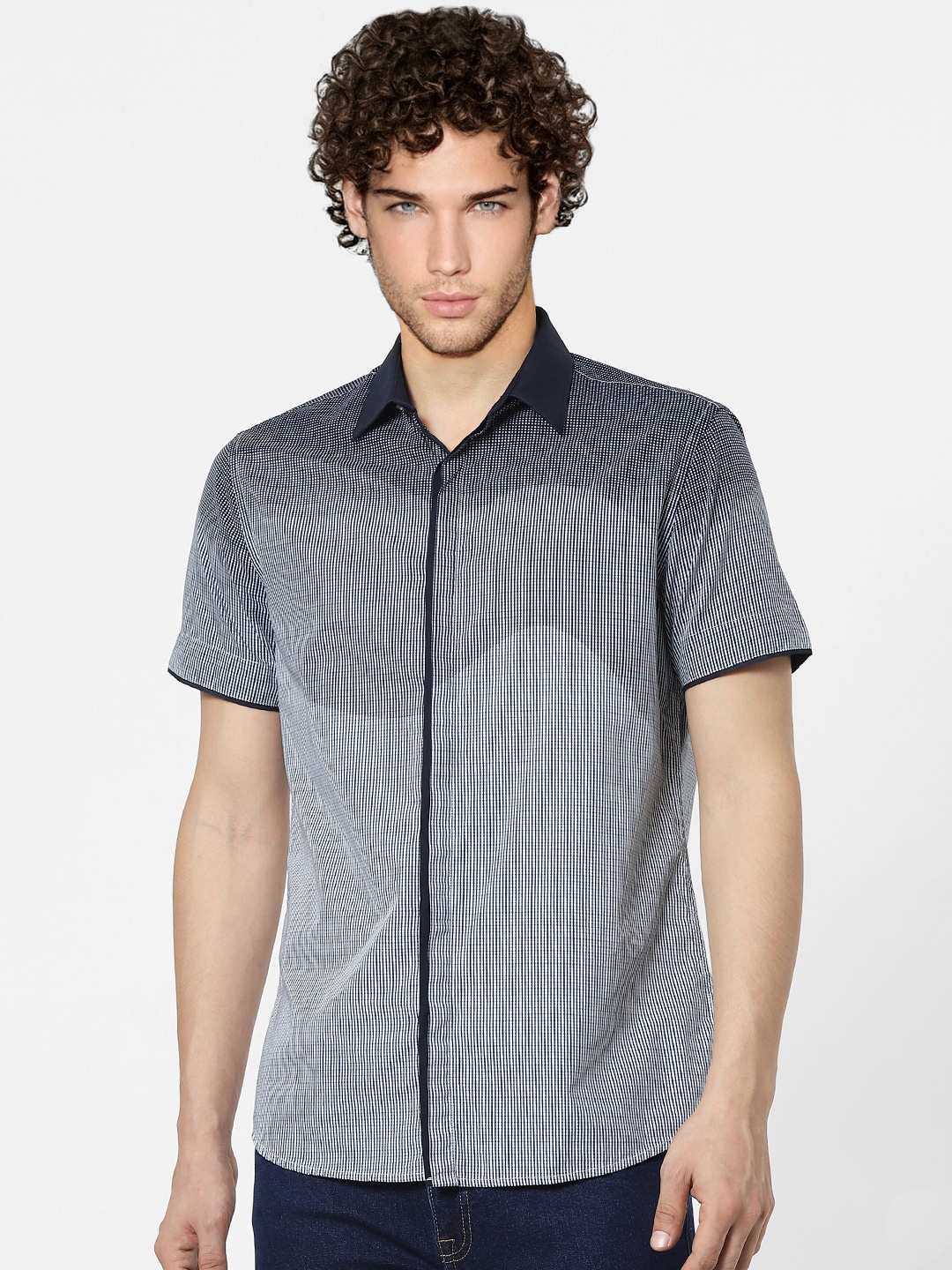 

Jack & Jones Men Navy Blue Slim Fit Opaque Striped Casual Shirt