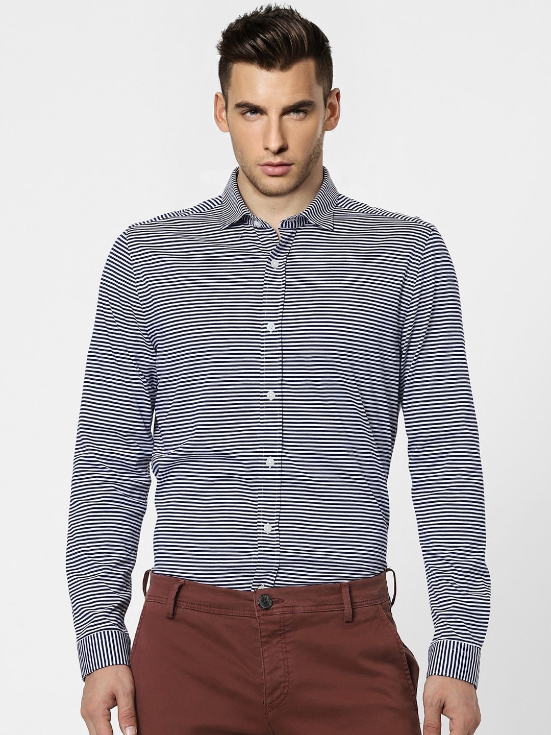

Jack & Jones Men Navy Blue Slim Fit Opaque Striped Casual Shirt