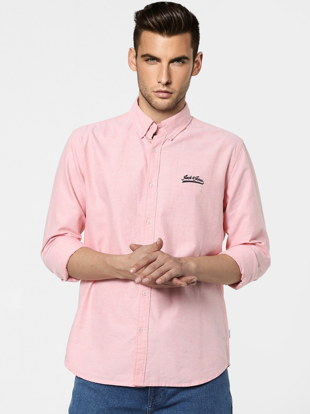 

Jack & Jones Men Pink Slim Fit Opaque Cotton Casual Shirt