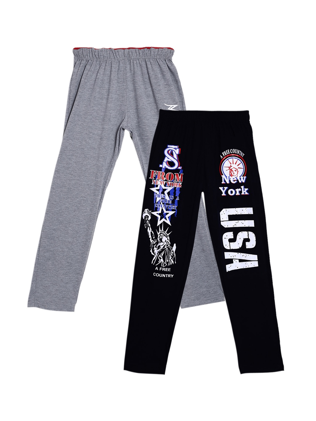 

SWEET ANGEL Boys Pack of 2 Printed Straight-Fit Pure Cotton Track Pants, Grey