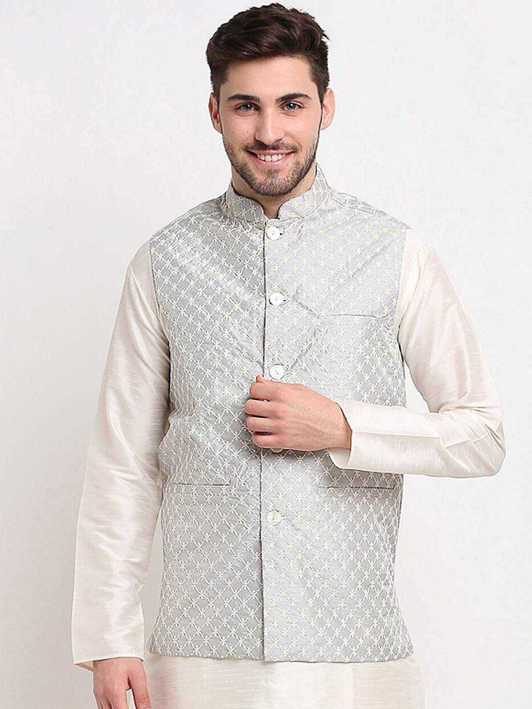 

Jompers Men Grey Embroidered Waistcoat