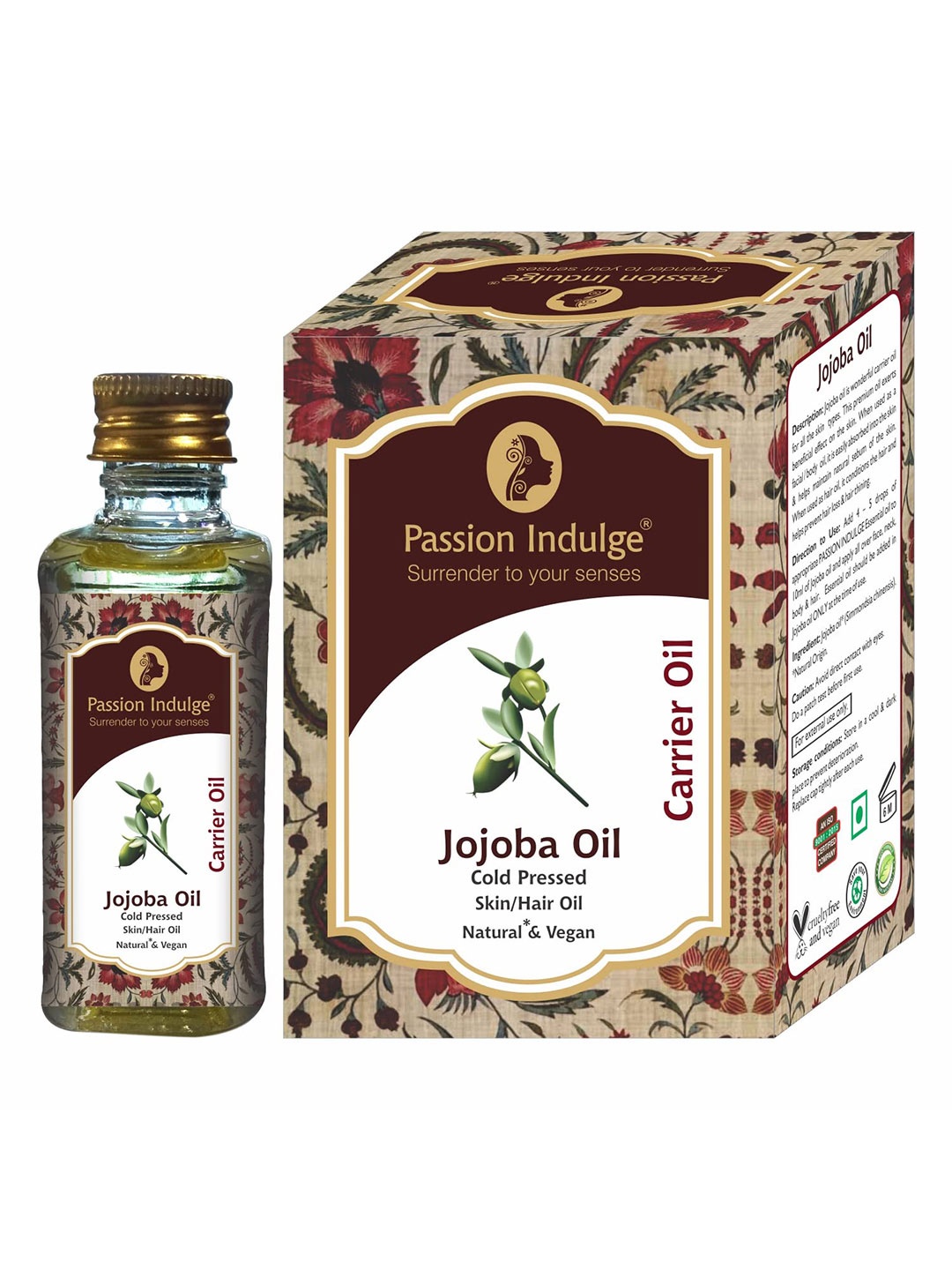 

Passion Indulge Unisex Natural 100 % Pure Jojoba Oil Hair and Skin Care Carrier Oil - 60ml, White