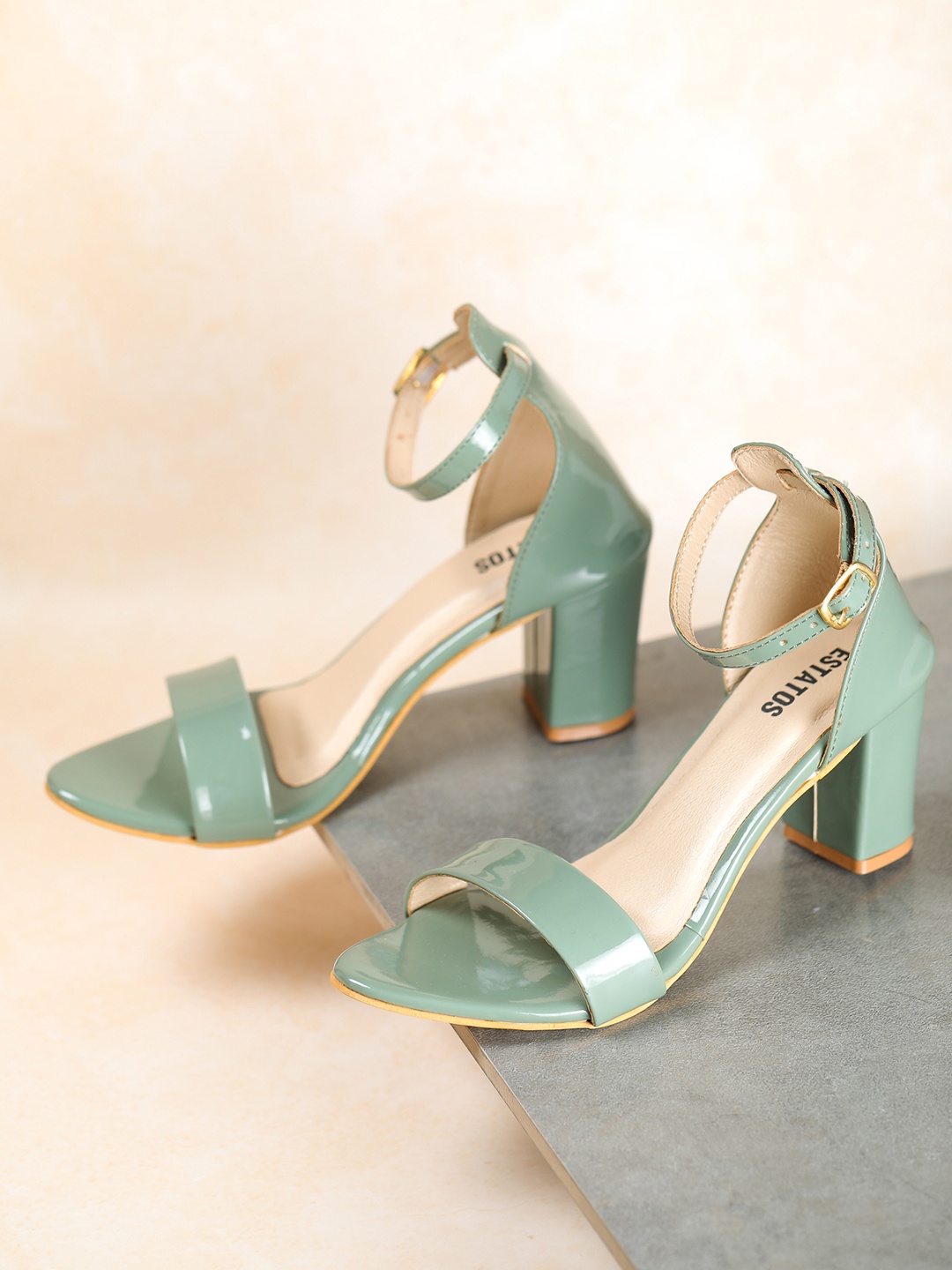 

ESTATOS Green PU Party Block Sandals