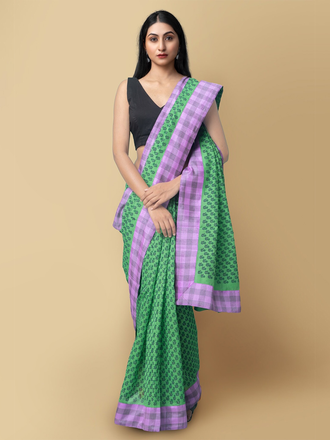 

Unnati Silks Women Green & Purple Chanderi Art Silk Saree