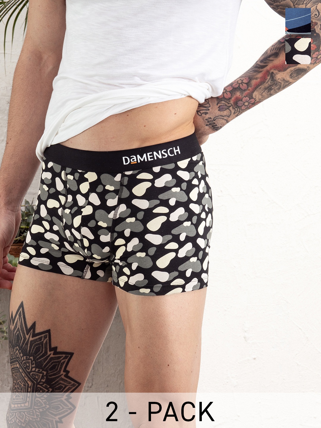 

DaMENSCH Pack of 2 DEO-SOFT Printed Premium Egyptian Cotton-Modal Blend Trunk, Black