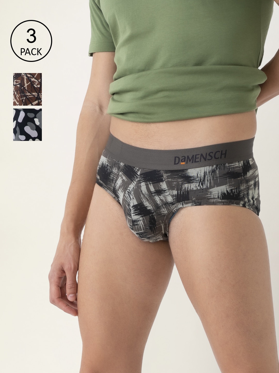 

DAMENSCH Men Pack Of 3 Printed Deo-Soft Basic Briefs DAM-ABS-B-ARG-BZB-CP, Grey