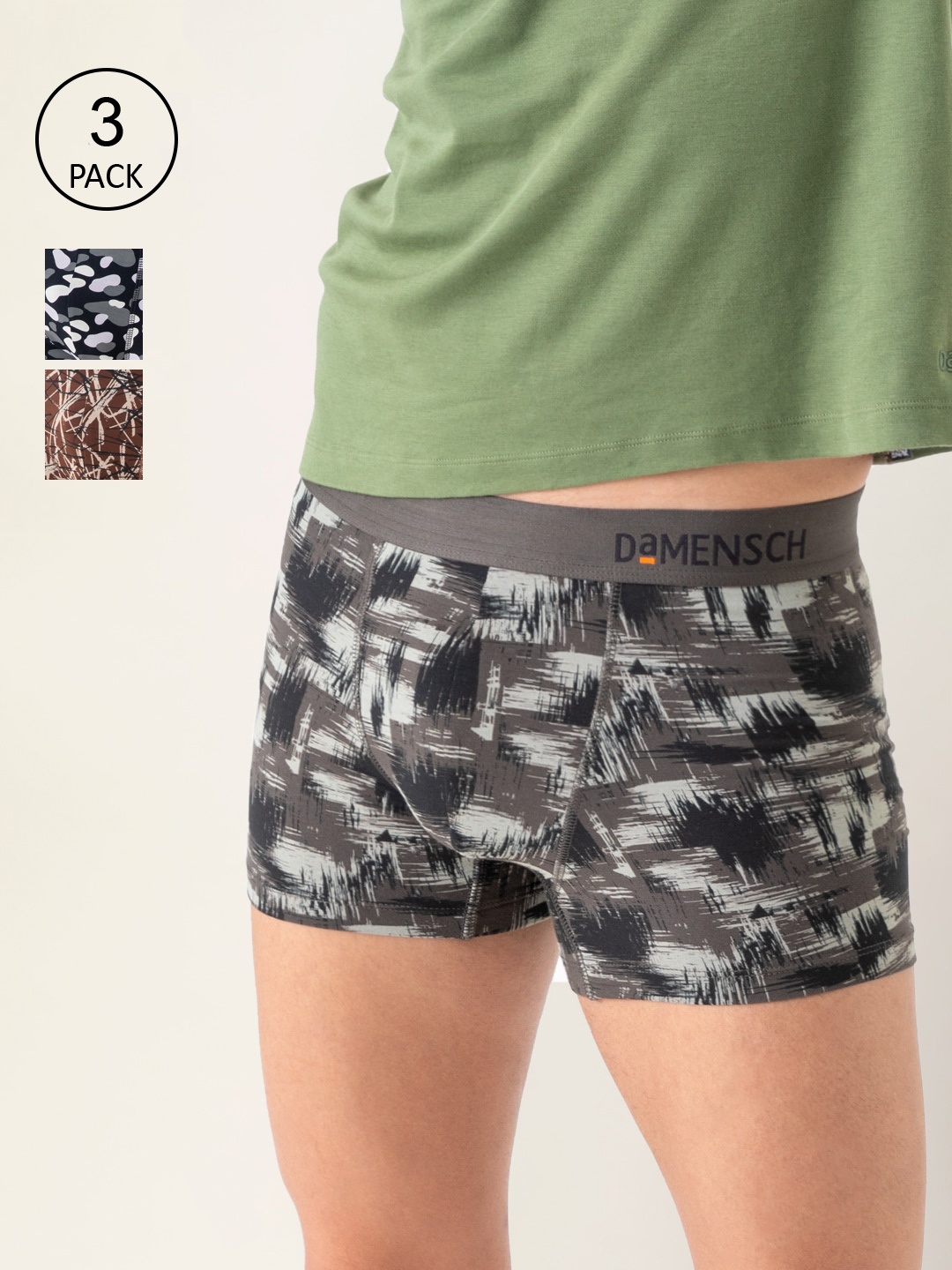 

DAMENSCH Men Pack of 3 Checked DEO-SOFT Trunks DAM-ABS-T-ARG-BZB-CP-PACK-3, Brown
