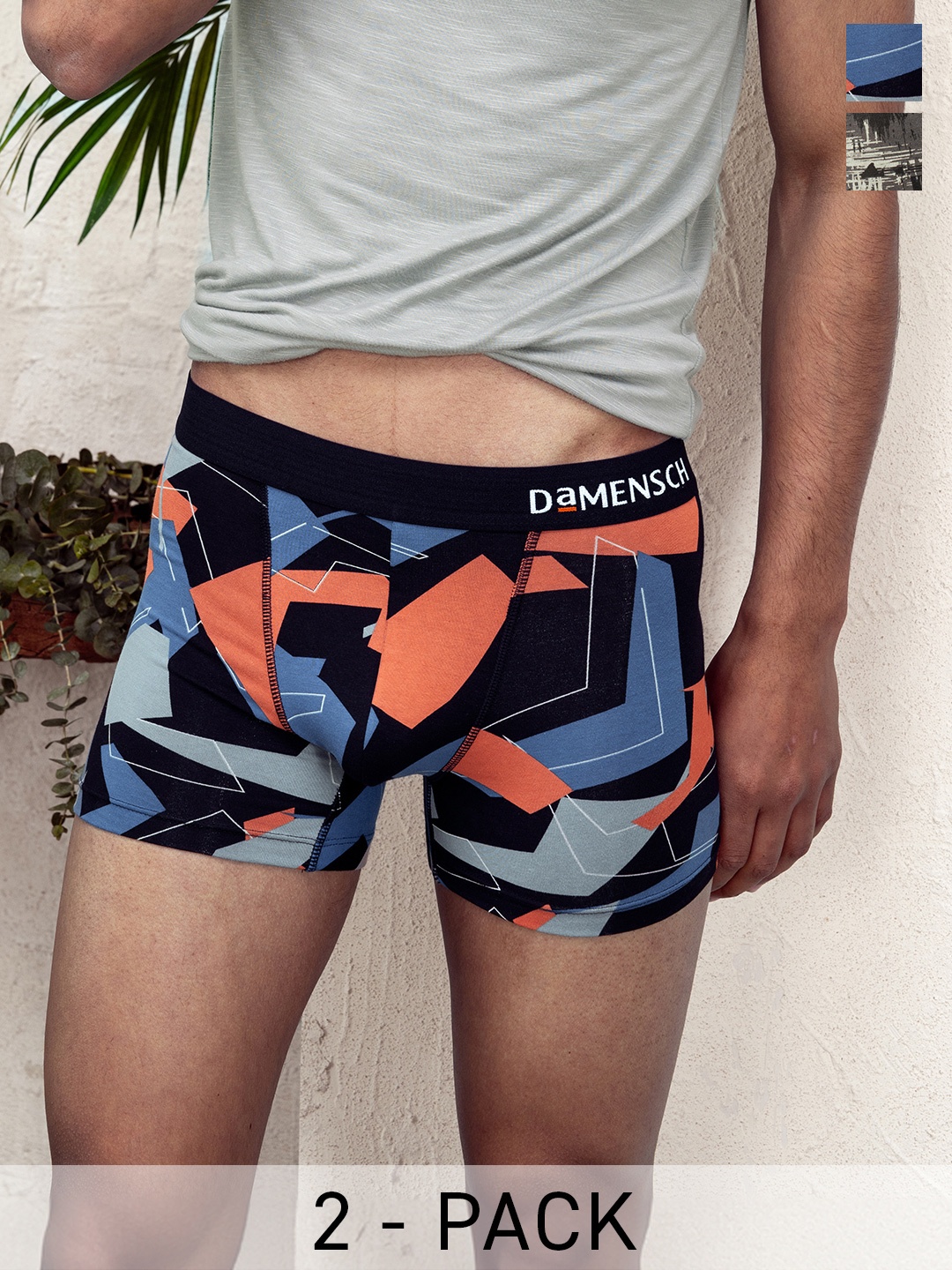 

DaMENSCH Pack of 2 DEO-SOFT Printed Premium Egyptian Cotton-Modal Blend Trunk, Grey