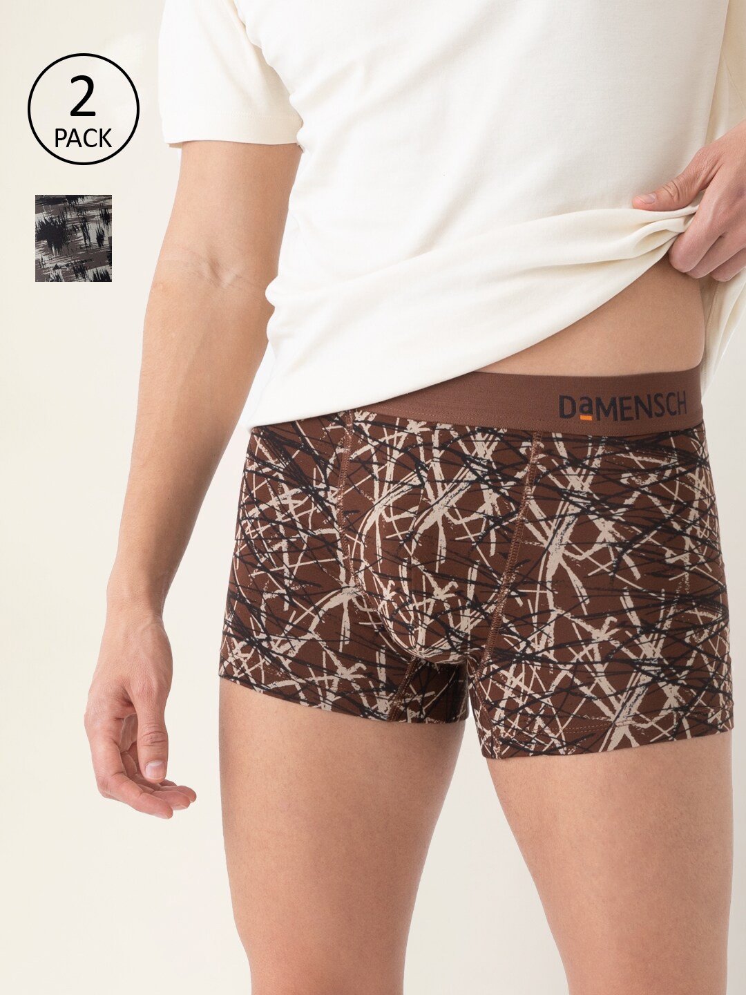 

DAMENSCH Men Pack of 2 Checked DEO-SOFT Trunks DAM-ABS-T-ARG-CP-PACK-2, Black